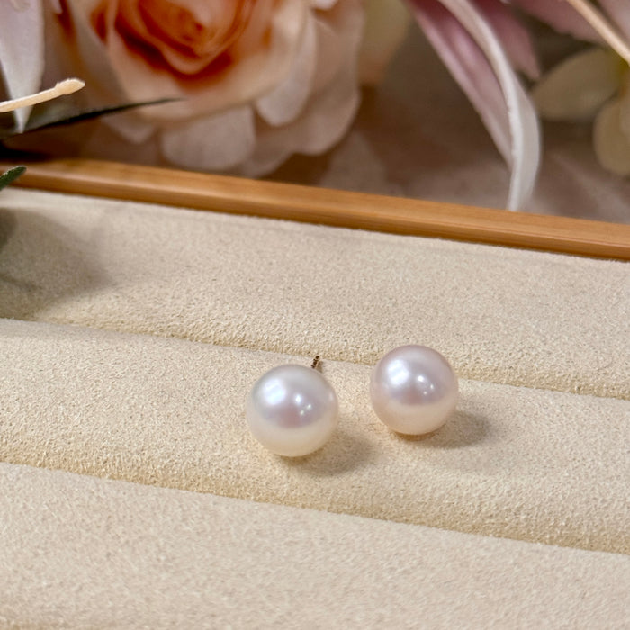 10K Yellow Gold Freshwater Pearl 8.80MM x 8.85MM Earring with GRC Certificate