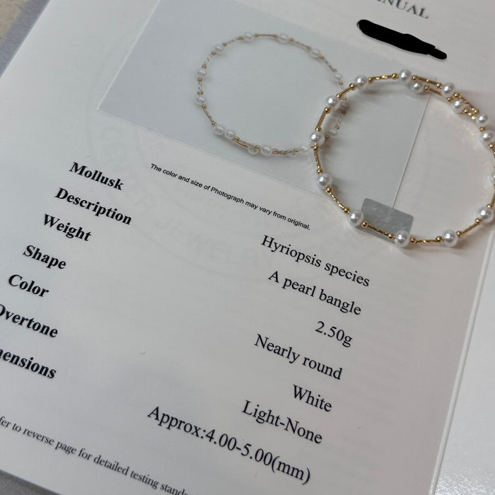 14K Yellow Gold Freshwater Non-bead Pearl Bracelet Bangle with GRC Certificate